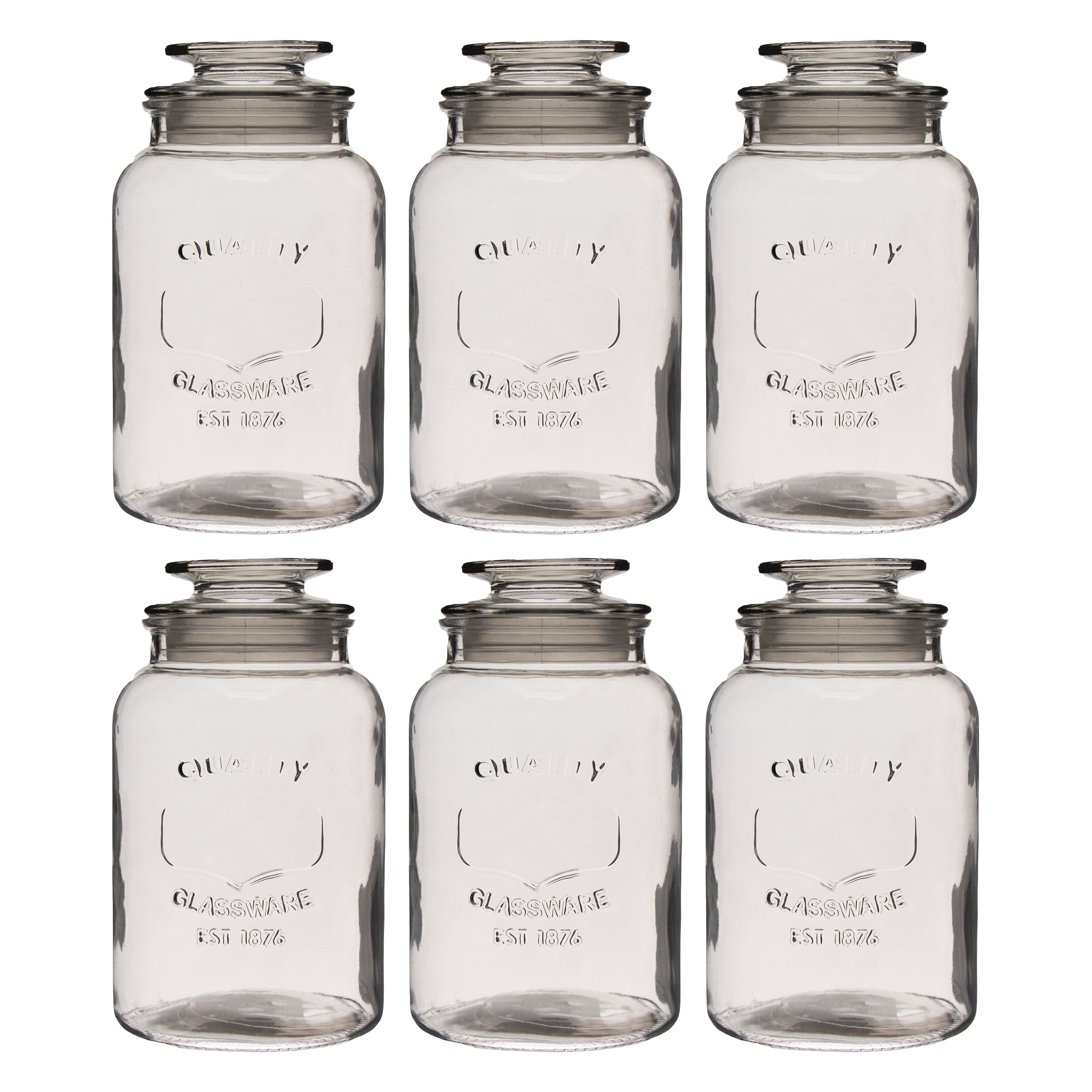 REGENT ROUND CANISTER `QUALITY` EMBOSSED WITH GLASS LID, 1,2L