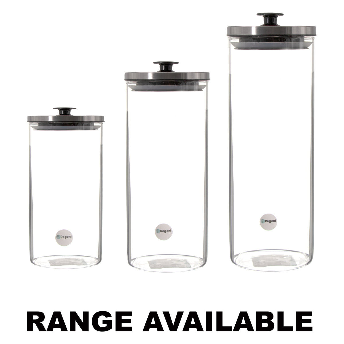 REGENT ROUND BOROCILICATE GLASS CANISTER WITH METAL LID AND BLACK KNOB, 1,7L