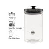 REGENT ROUND BOROCILICATE GLASS CANISTER WITH METAL LID AND BLACK KNOB, 950ML