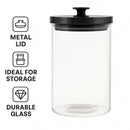REGENT ROUND BOROCILICATE GLASS CANISTER WITH METAL LID AND BLACK KNOB, 950ML