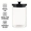 REGENT ROUND BOROCILICATE GLASS CANISTER WITH METAL LID AND BLACK KNOB, 950ML