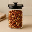 REGENT ROUND BOROCILICATE GLASS CANISTER WITH METAL LID AND BLACK KNOB, 950ML