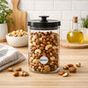 REGENT ROUND BOROCILICATE GLASS CANISTER WITH METAL LID AND BLACK KNOB, 950ML
