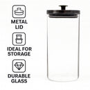 REGENT ROUND BOROCILICATE GLASS CANISTER WITH METAL LID AND BLACK KNOB, 1.3L