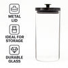 REGENT ROUND BOROCILICATE GLASS CANISTER WITH METAL LID AND BLACK KNOB, 1.3L