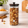 REGENT ROUND BOROCILICATE GLASS CANISTER WITH METAL LID AND BLACK KNOB, 1.3L