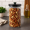 REGENT ROUND BOROCILICATE GLASS CANISTER WITH METAL LID AND BLACK KNOB, 1.3L