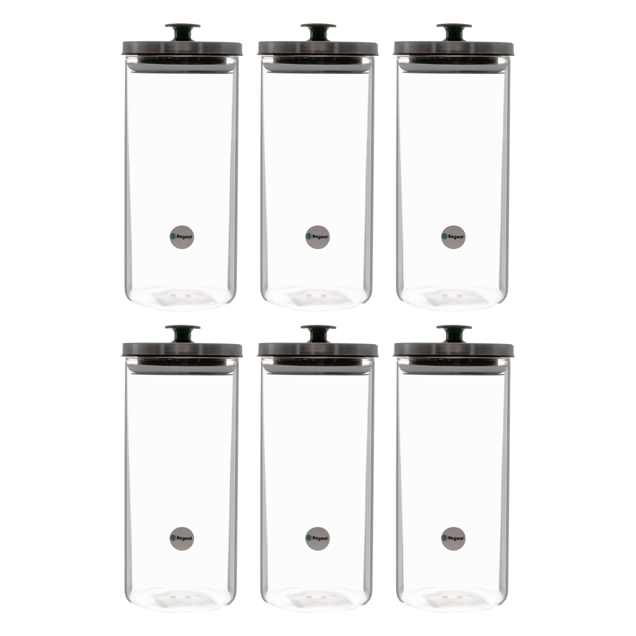 REGENT ROUND BOROCILICATE GLASS CANISTER WITH METAL LID AND BLACK KNOB, 1.3L