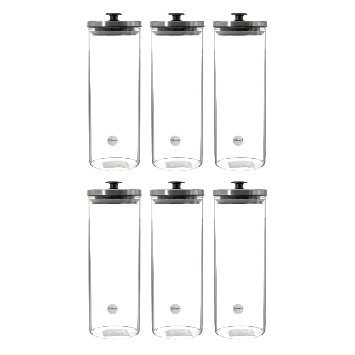 REGENT ROUND BOROCILICATE GLASS CANISTER WITH METAL LID AND BLACK KNOB, 1,7L