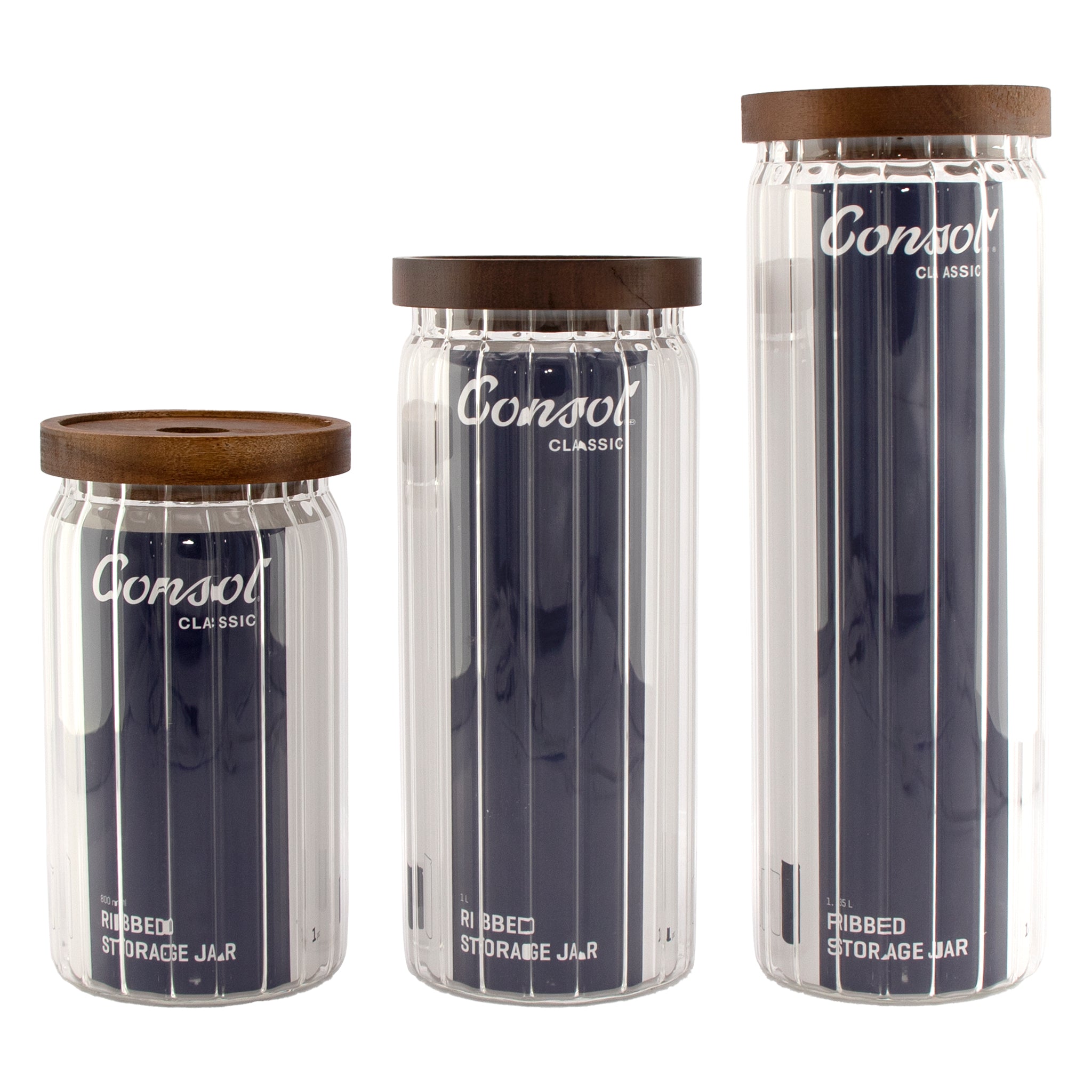CONSOL ROUND RIBBED CANISTER WITH ACACIA LID, 1L