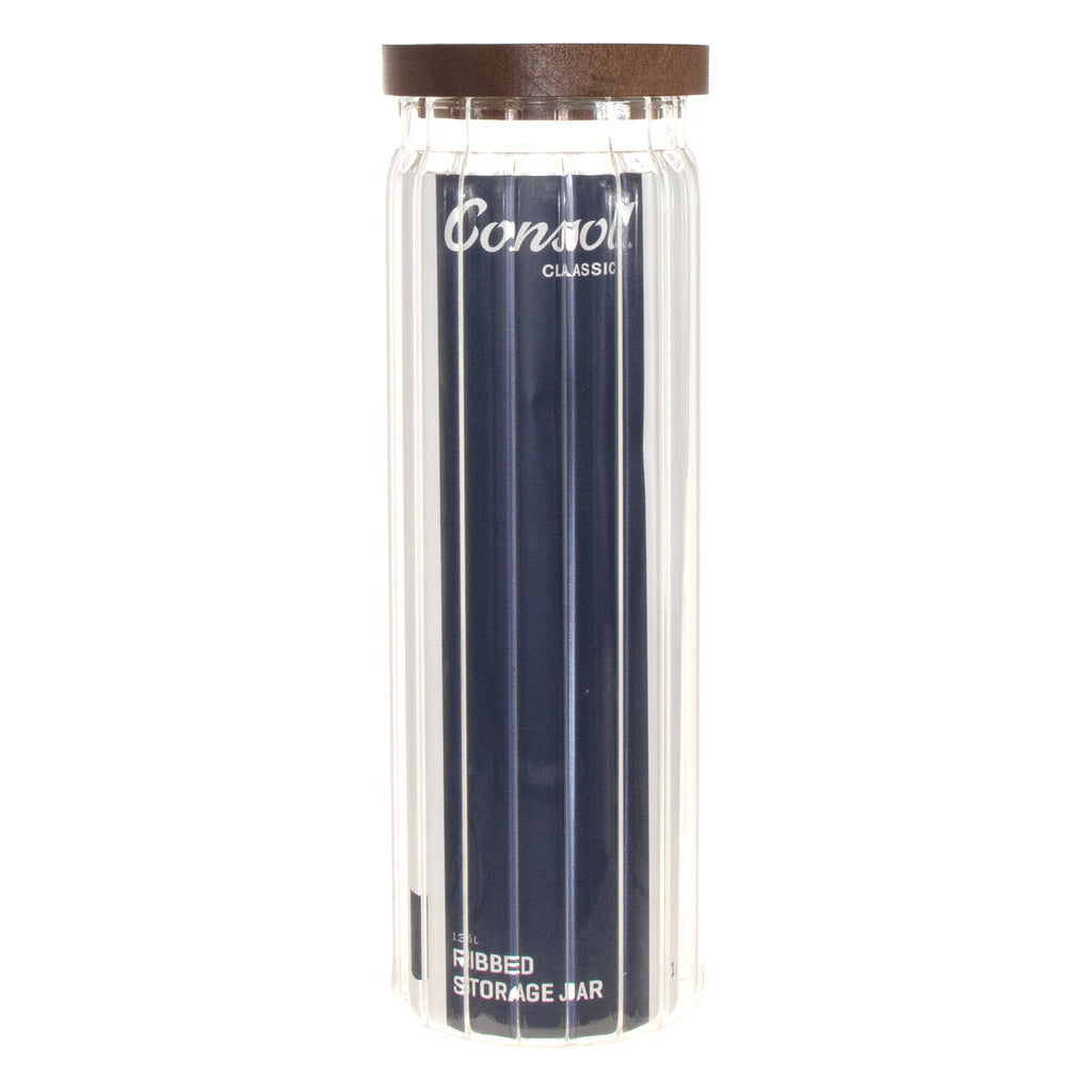 CONSOL ROUND RIBBED CANISTER WITH ACACIA LID, 1.35L