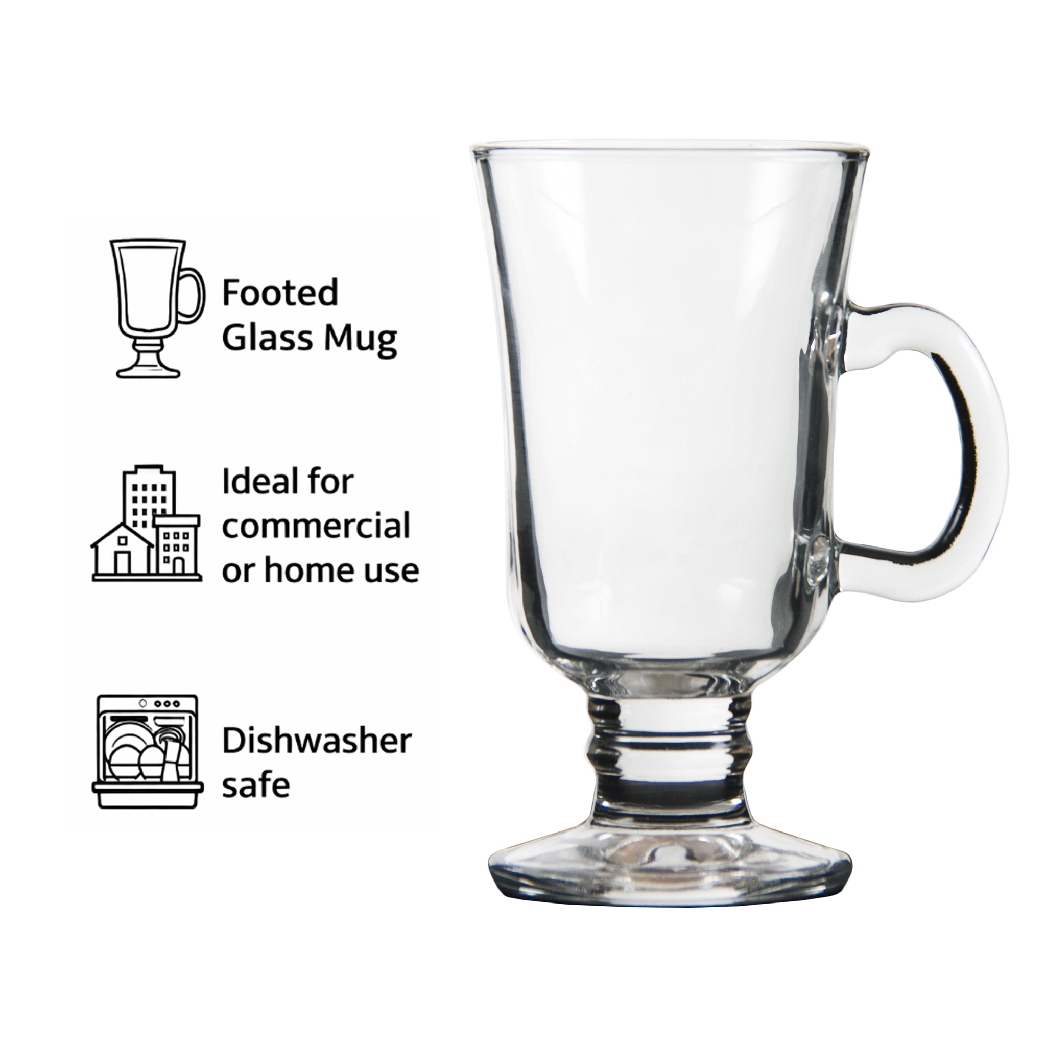 REGENT GLASS FOOTED MUGS WITH HANDLES 4PK, 240ML