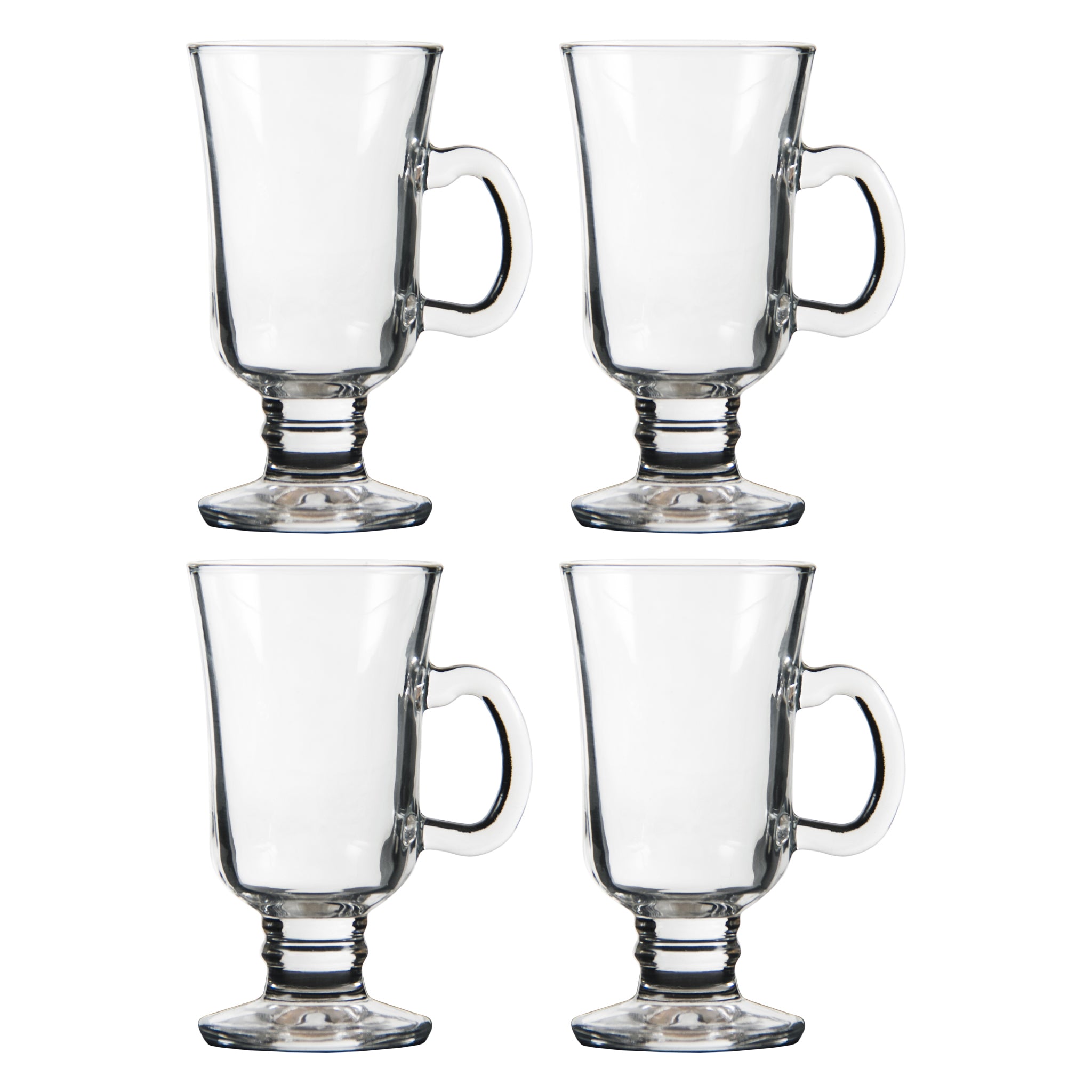 REGENT GLASS FOOTED MUGS WITH HANDLES 4PK, 240ML