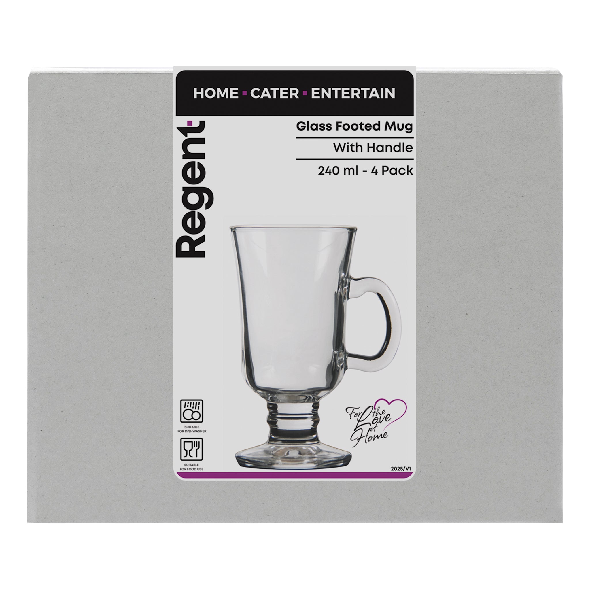 REGENT GLASS FOOTED MUGS WITH HANDLES 4PK, 240ML