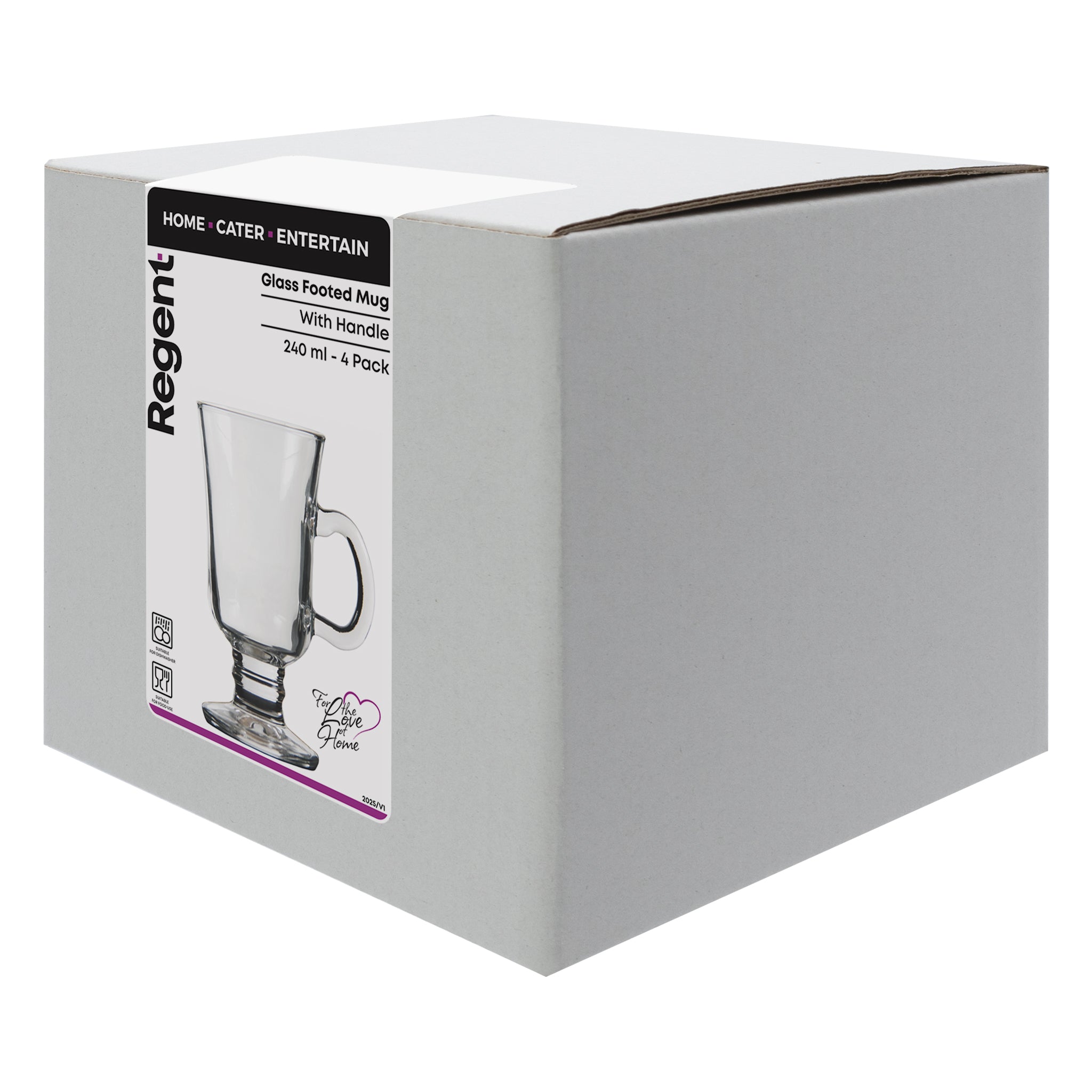 REGENT GLASS FOOTED MUGS WITH HANDLES 4PK, 240ML