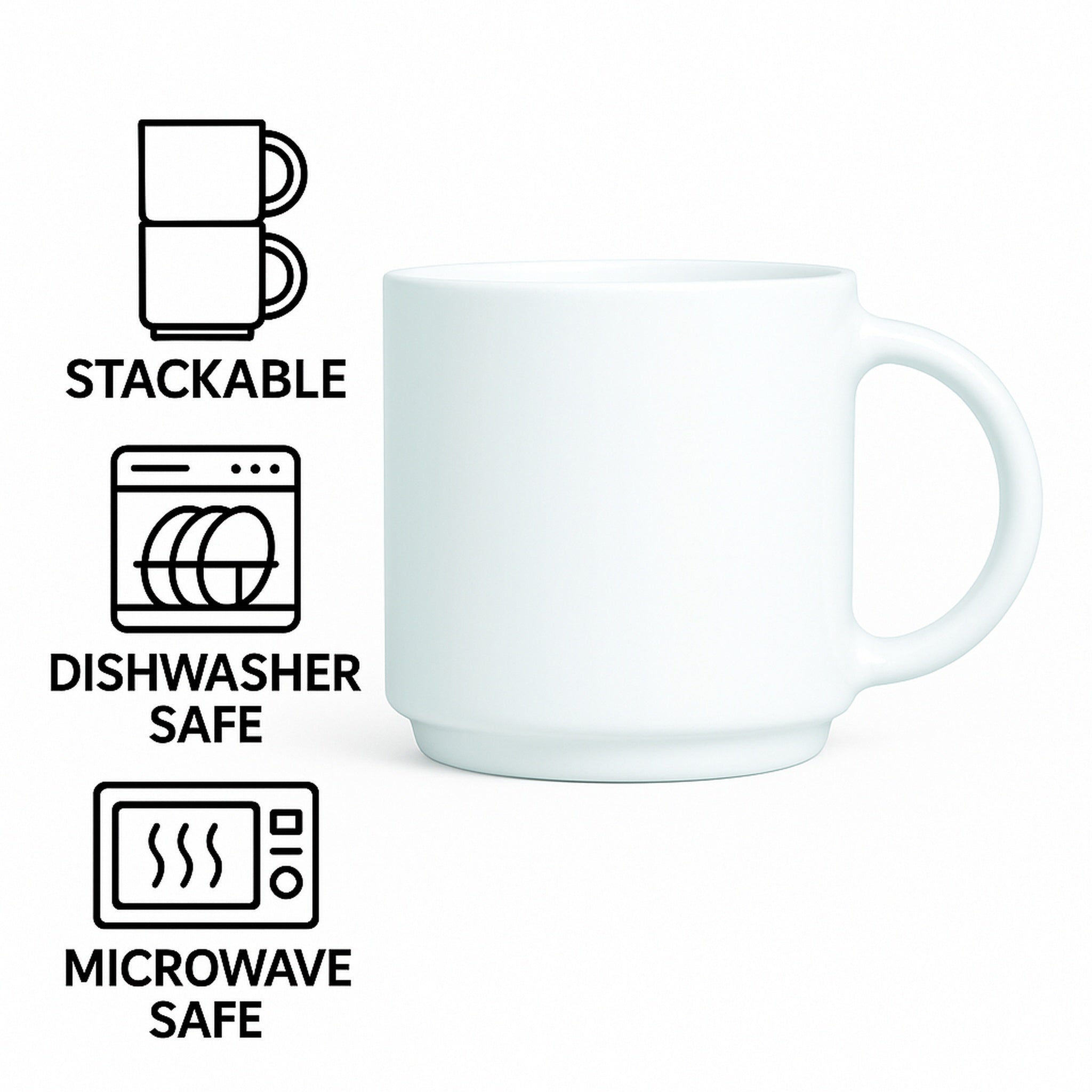 LUMINARC WHITE OPAL GLASS STACKING COFFEE MUGS 4PK, 340ML