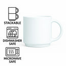 LUMINARC WHITE OPAL GLASS STACKING COFFEE MUG 4PK, 340ML