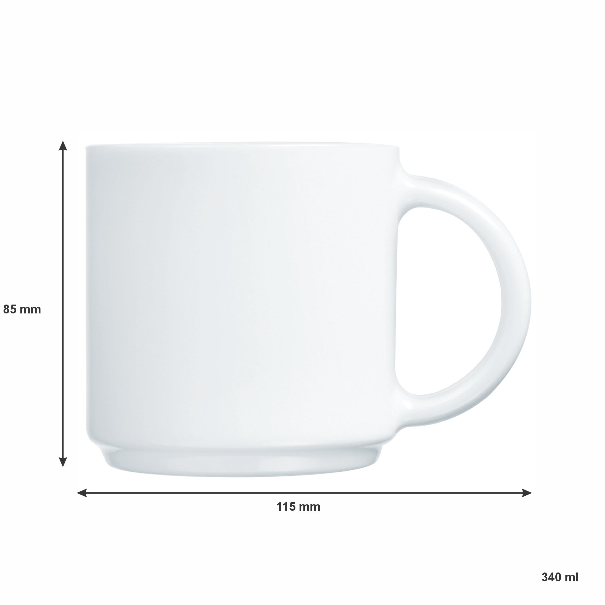 LUMINARC WHITE OPAL GLASS STACKING COFFEE MUGS 4PK, 340ML
