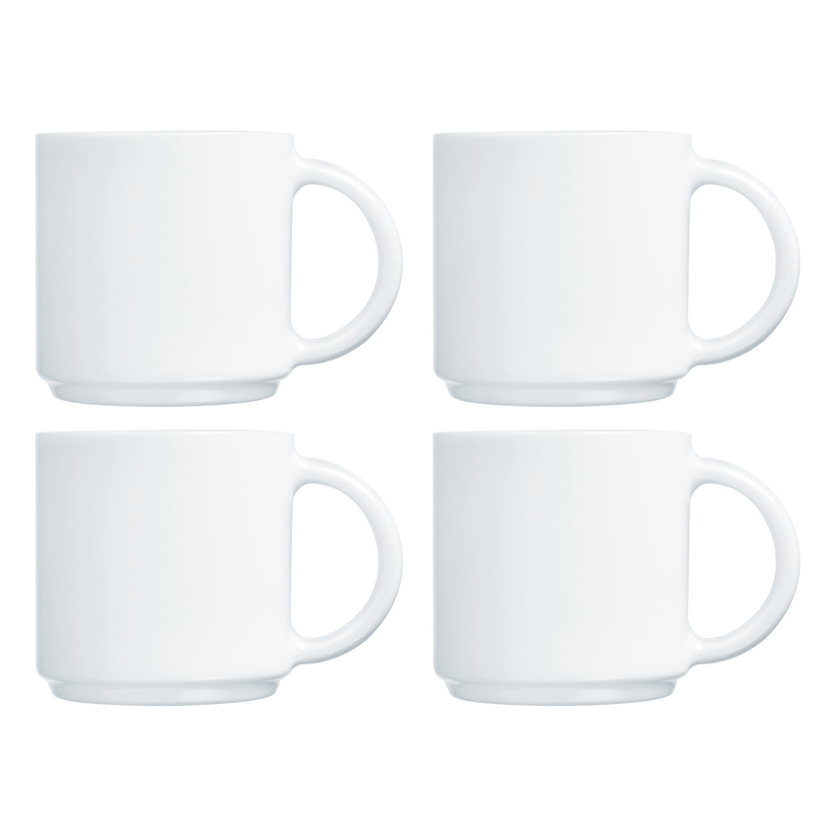 LUMINARC WHITE OPAL GLASS STACKING COFFEE MUGS 4PK, 340ML