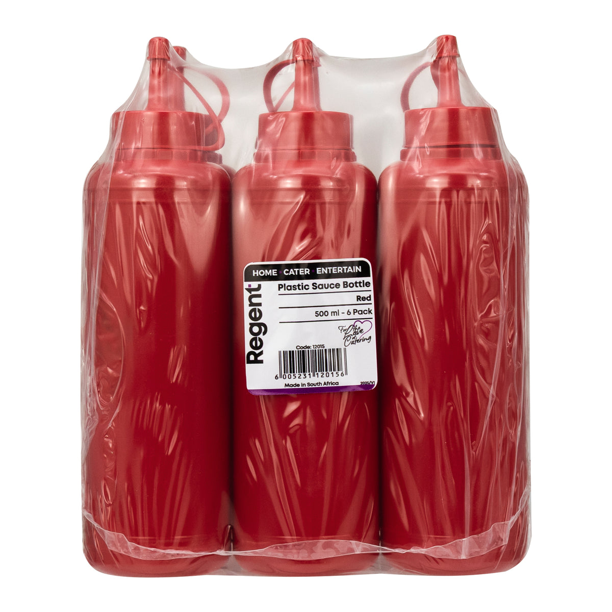 REGENT ROUND PLASTIC SAUCE BOTTLE RED 6PK, 500ML