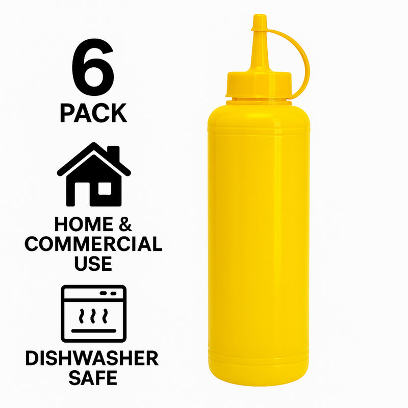 REGENT ROUND PLASTIC SAUCE BOTTLE YELLOW 6PK, 500ML