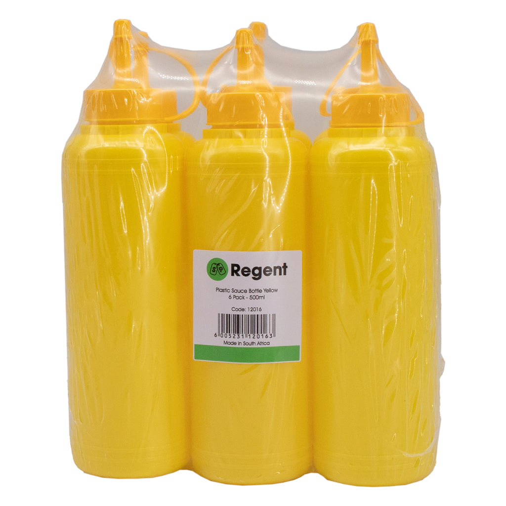 REGENT ROUND PLASTIC SAUCE BOTTLE YELLOW 6 PACK, (500ML)