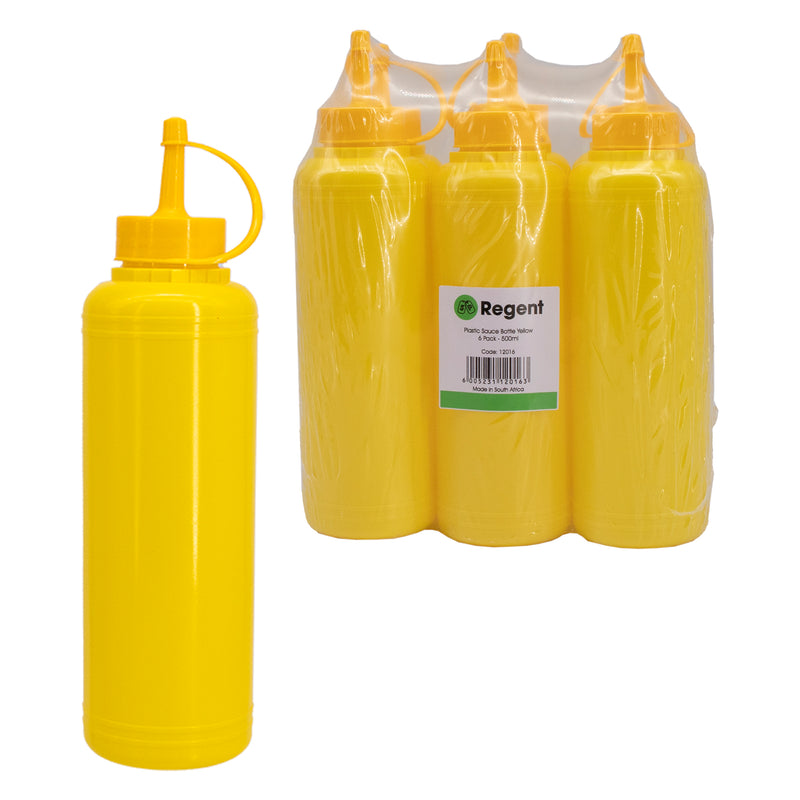 REGENT ROUND PLASTIC SAUCE BOTTLE YELLOW 6 PACK, (500ML)