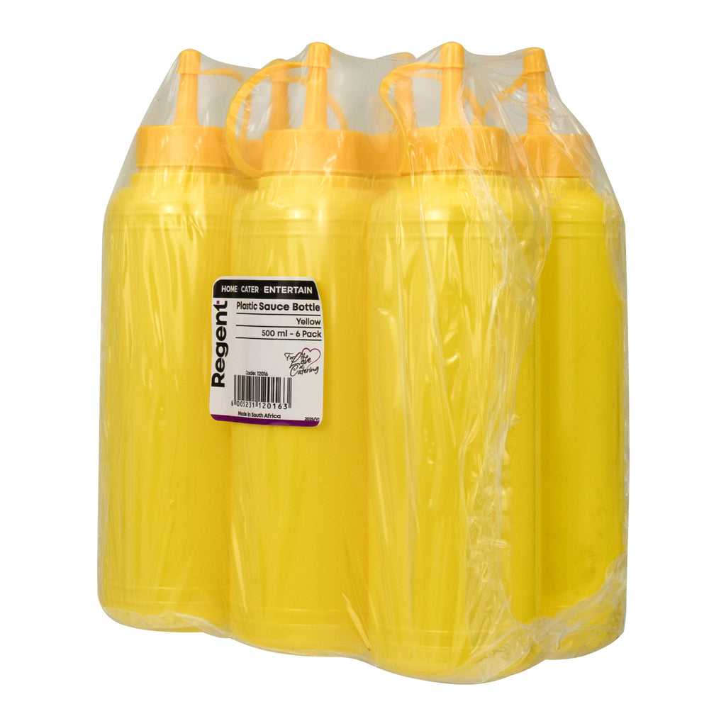 REGENT ROUND PLASTIC SAUCE BOTTLE YELLOW 6PK, 500ML