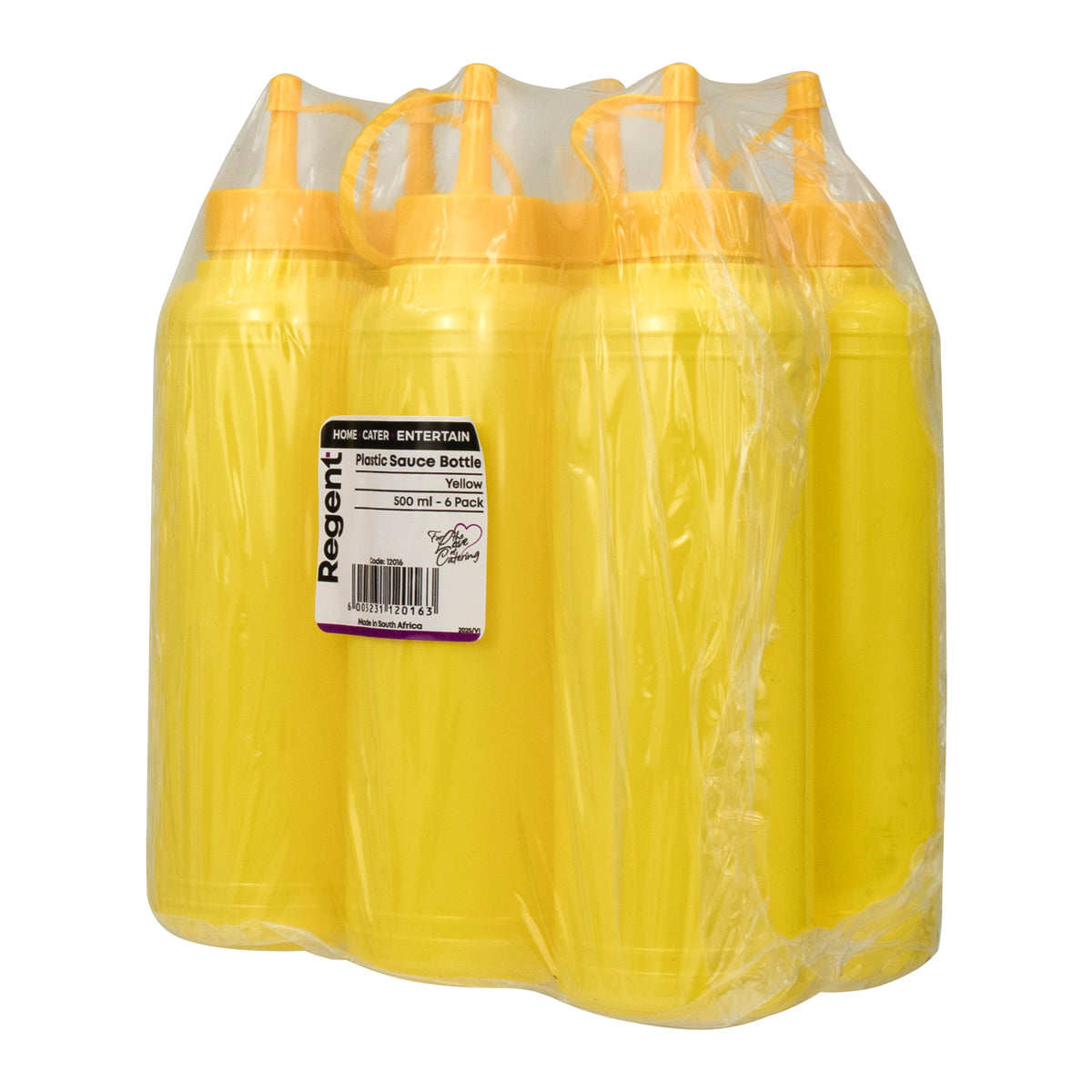 REGENT ROUND PLASTIC SAUCE BOTTLE YELLOW 6PK, 500ML
