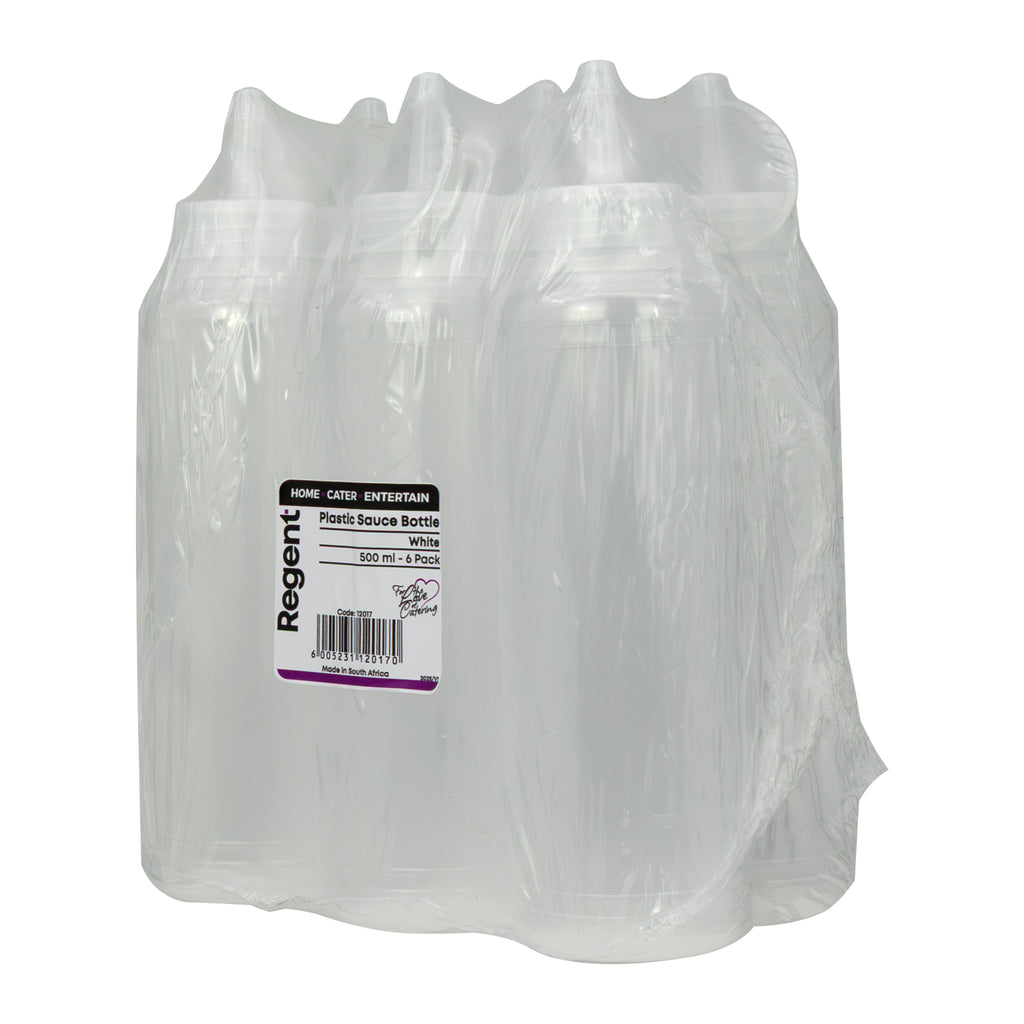 REGENT ROUND PLASTIC SAUCE BOTTLE WHITE 6PK, 500ML