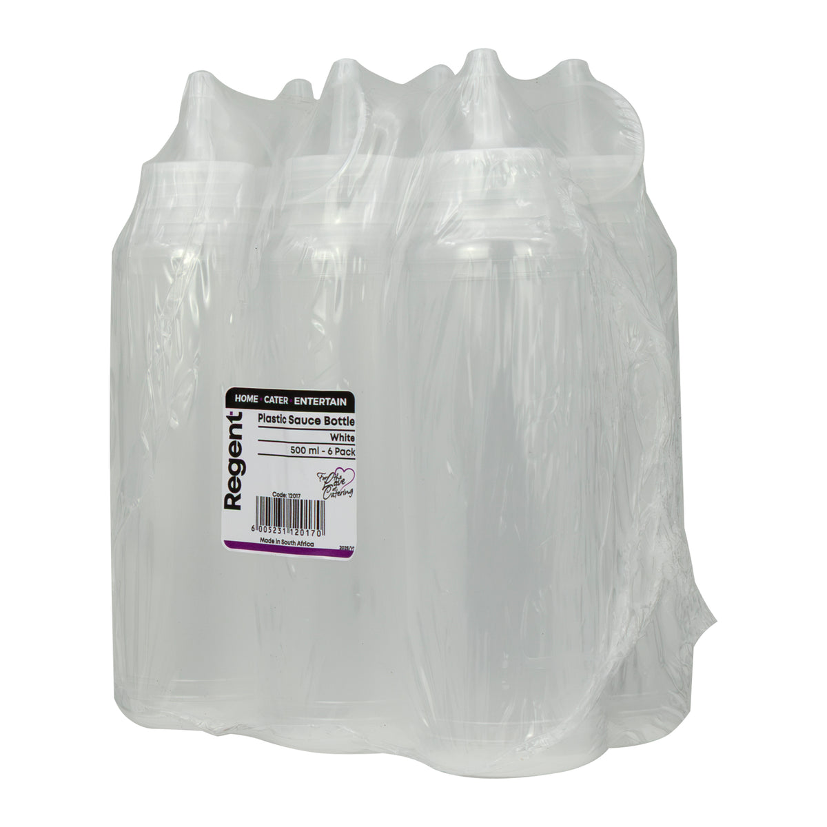 REGENT ROUND PLASTIC SAUCE BOTTLE WHITE 6PK, 500ML