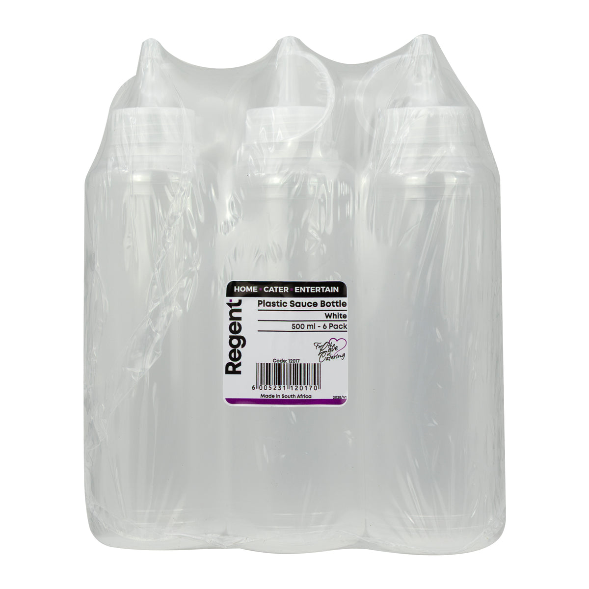 REGENT ROUND PLASTIC SAUCE BOTTLE WHITE 6PK, 500ML