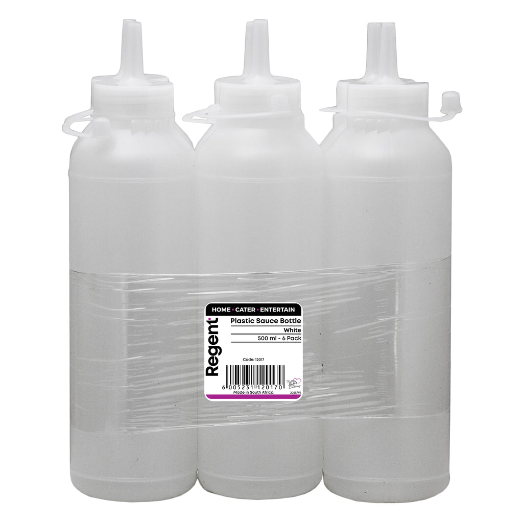 REGENT ROUND PLASTIC SAUCE BOTTLE WHITE 6PK, 500ML