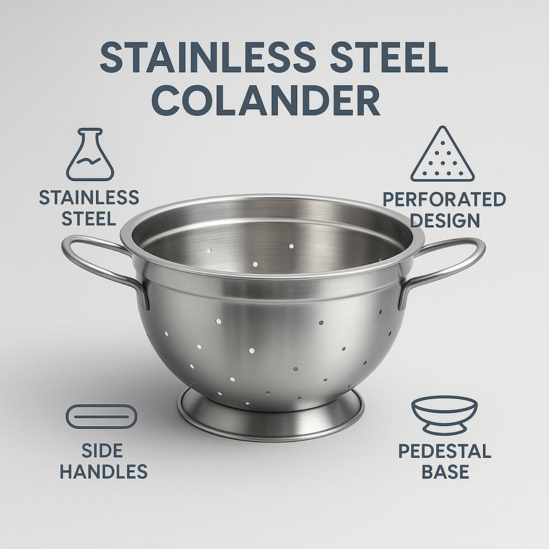 REGENT HEAVY DUTY COLANDER STAINLESS STEEL MATT FINISH, 4.6LT - 260MM DIA