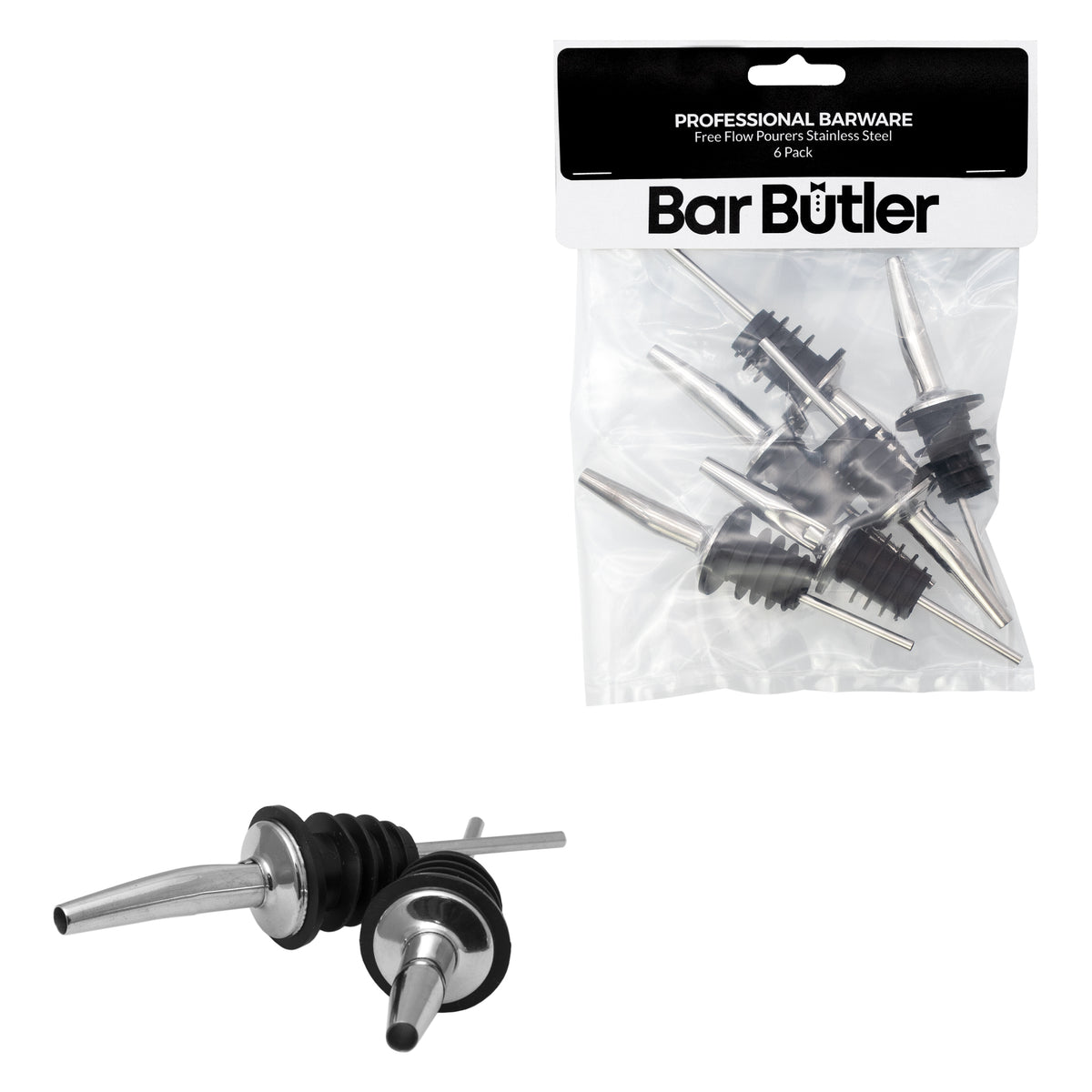 BAR BUTLER FREE FLOW POURERS ST STEEL 6PK