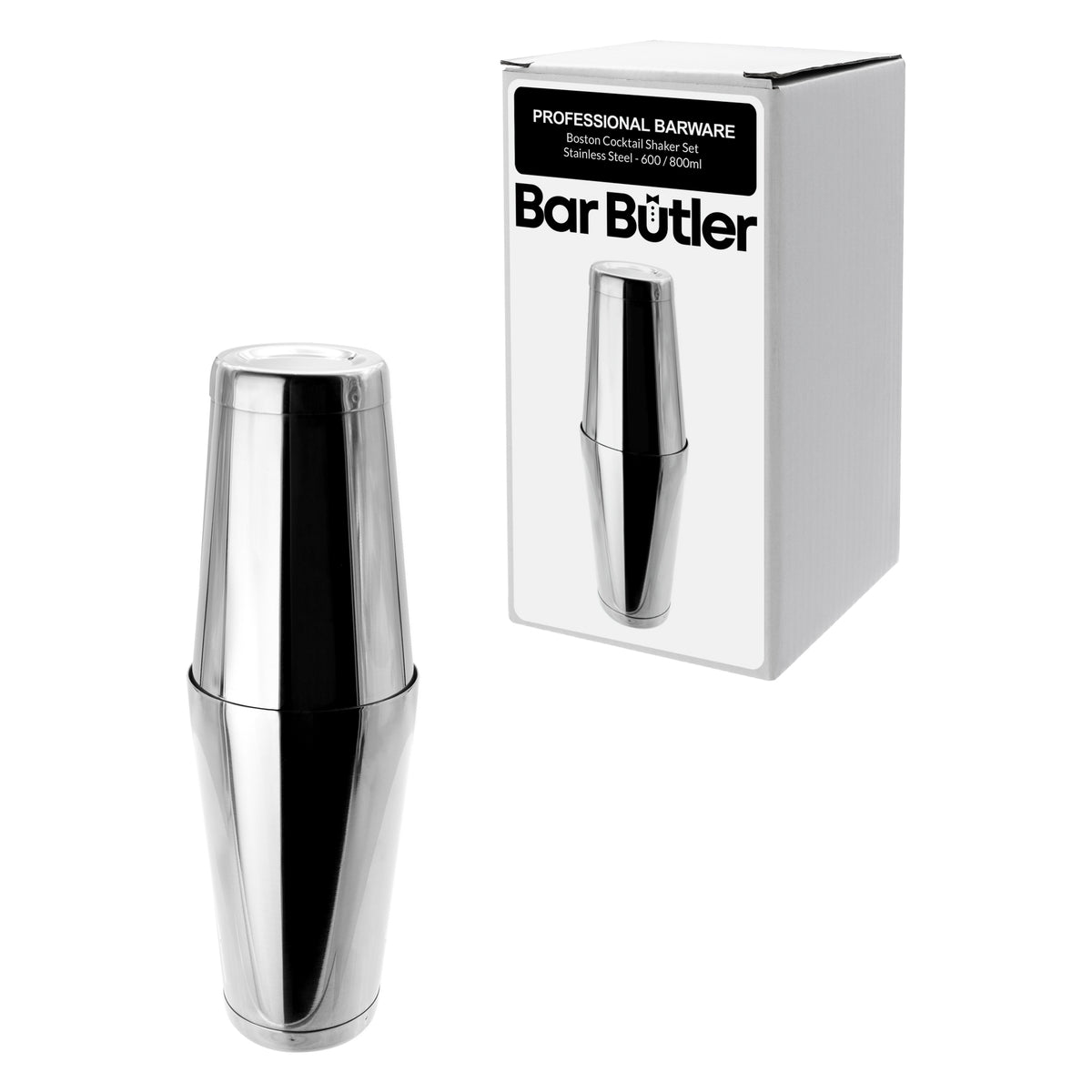 BAR BUTLER BOSTON COCKTAIL SHAKER STAINLESS STEEL, 600ML/ 800ML