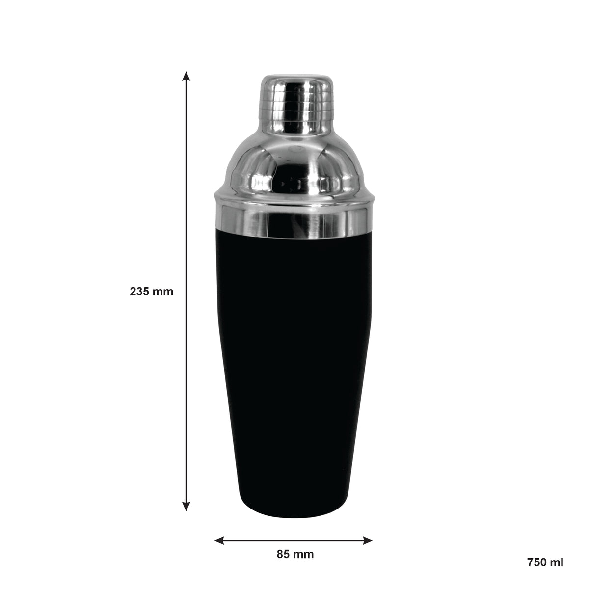 BAR BUTLER COCKTAIL SHAKER SOFT TOUCH FINISH BLACK, 750ML