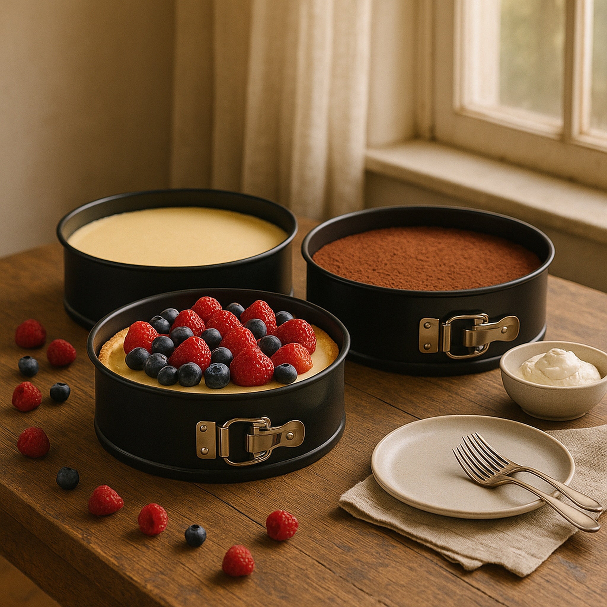 REGENT BAKEWARE SPRINGFORM ROUND NON STICK CAKE PANS 3PK, 240 l 260 l 280MM DIAX70MM
