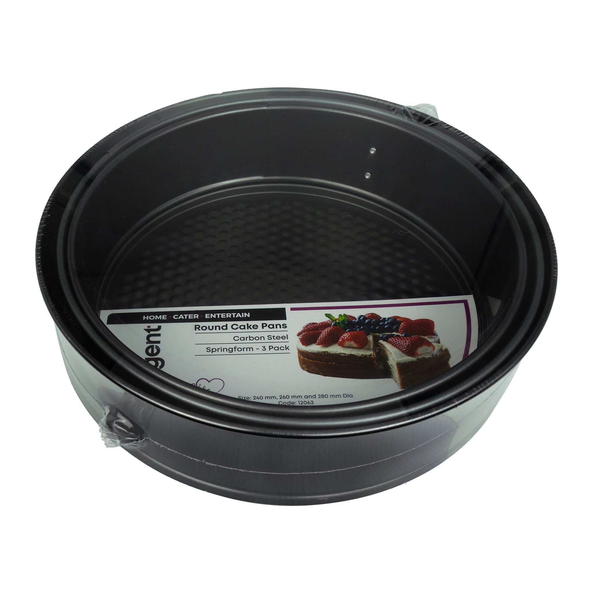 REGENT BAKEWARE SPRINGFORM ROUND NON STICK CAKE PANS 3PK, 240 l 260 l 280MM DIAX70MM