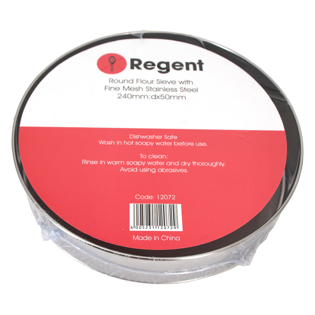 REGENT BAKEWARE FLOUR SIEVE WITH FINE MESH ST.STEEL, (240MM DIA)