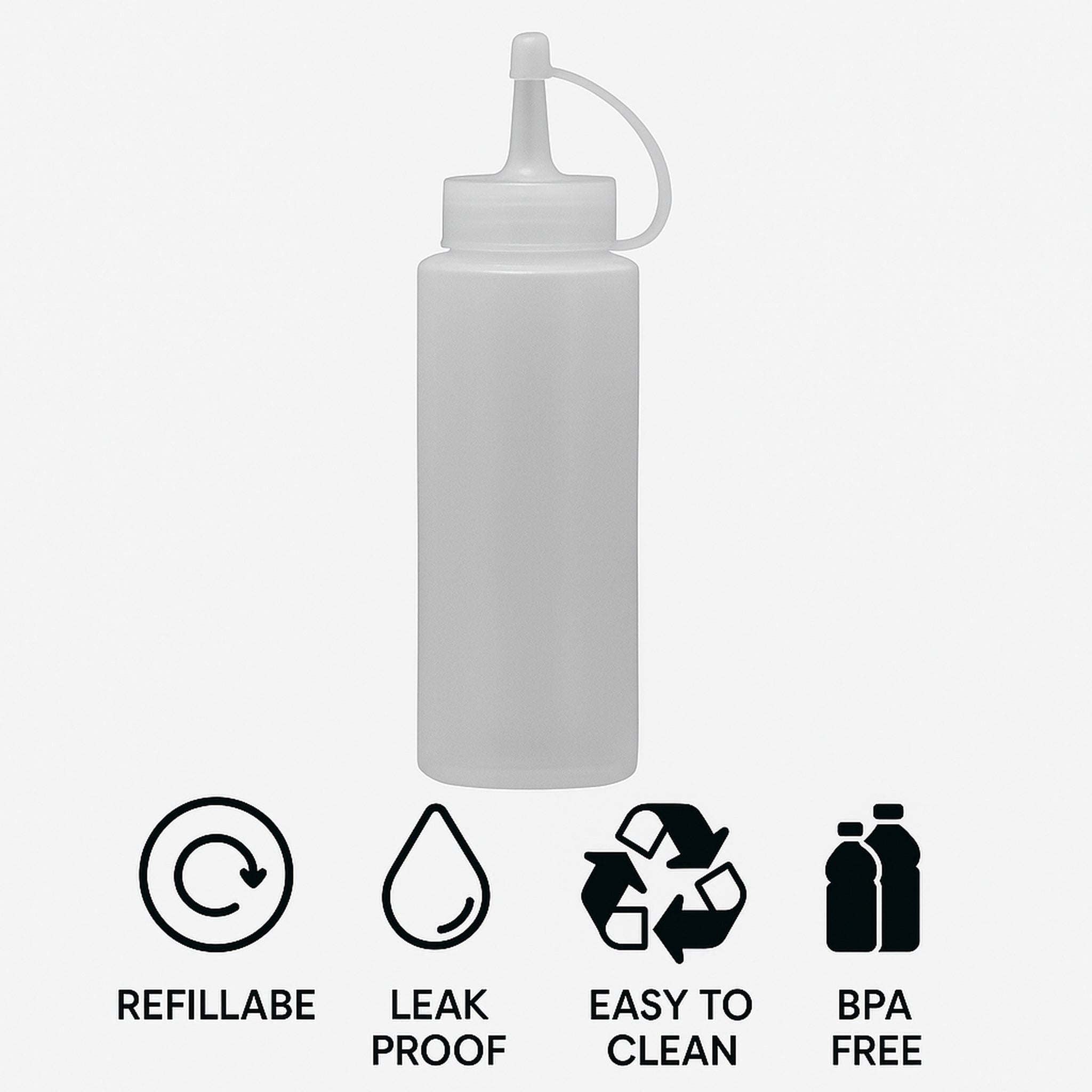 REGENT ROUND PLASTIC SAUCE BOTTLE WHITE 6PK, 250ML