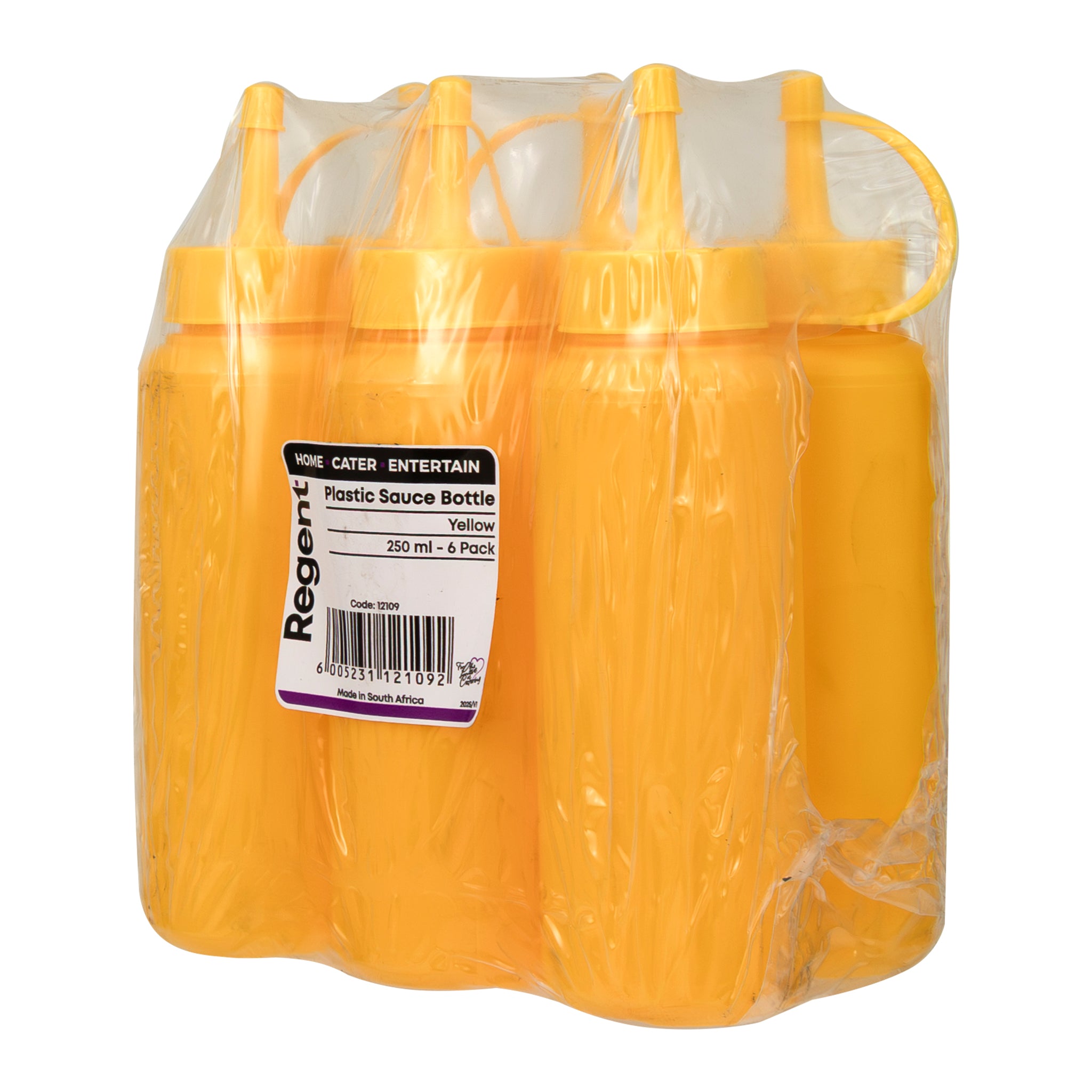 REGENT ROUND PLASTIC SAUCE BOTTLE YELLOW 6PK, 250ML