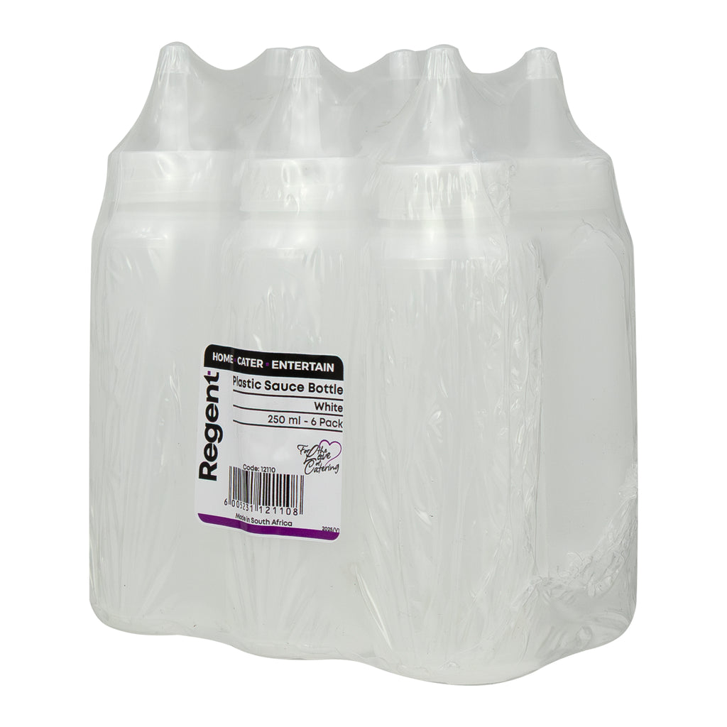 REGENT ROUND PLASTIC SAUCE BOTTLE WHITE 6PK, 250ML