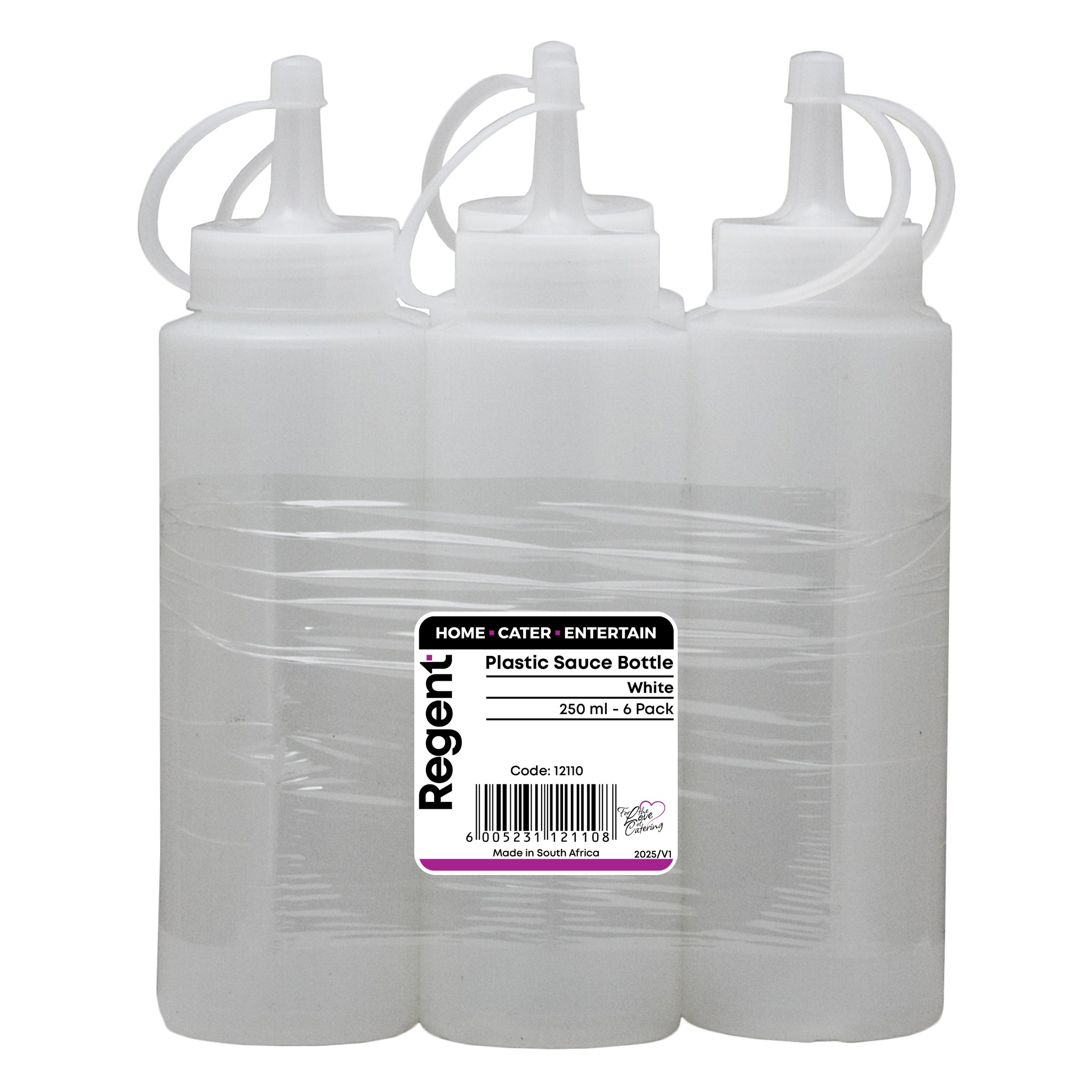 REGENT ROUND PLASTIC SAUCE BOTTLE WHITE 6PK, 250ML