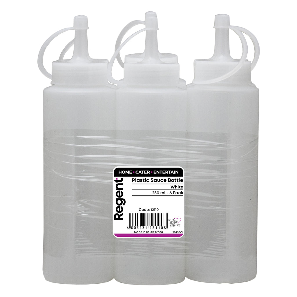 REGENT ROUND PLASTIC SAUCE BOTTLE WHITE 6PK, 250ML