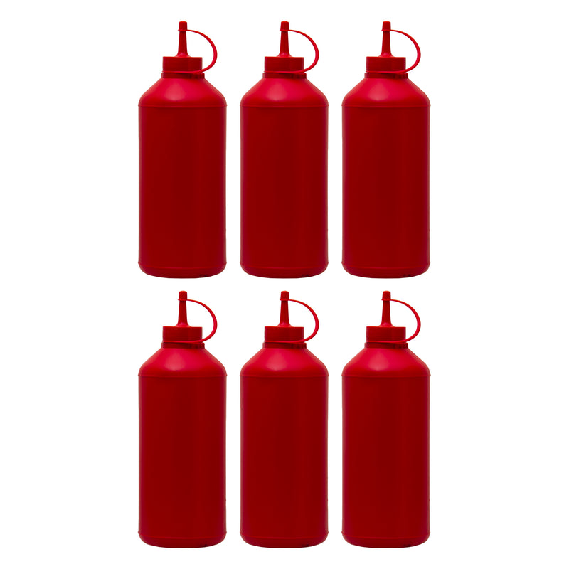 REGENT ROUND PLASTIC SAUCE BOTTLE RED 6 PACK, (1LT)
