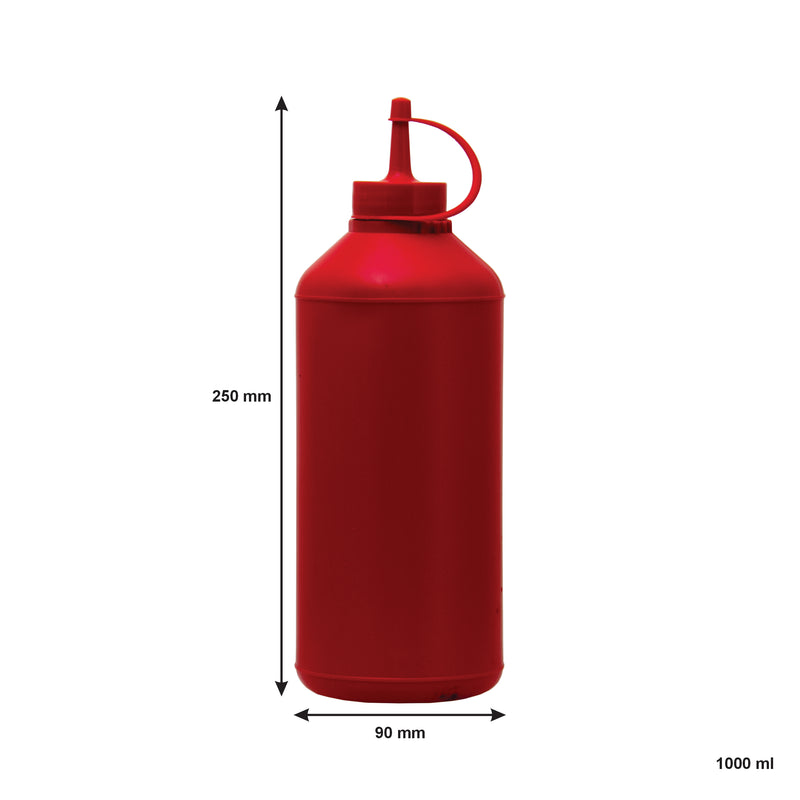 REGENT ROUND PLASTIC SAUCE BOTTLE RED 6 PACK, (1LT)