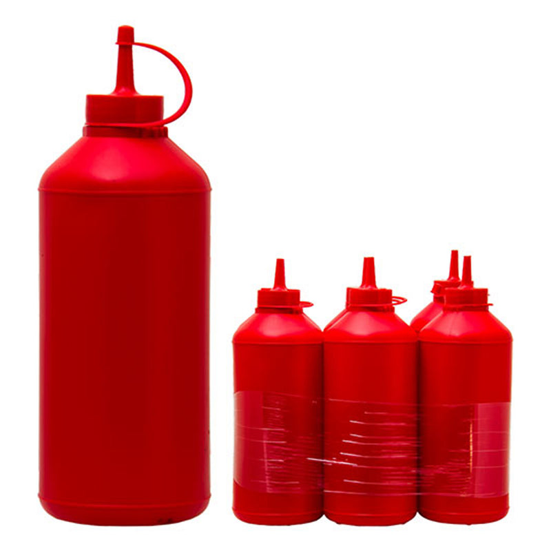 REGENT ROUND PLASTIC SAUCE BOTTLE RED 6 PACK, (1LT)