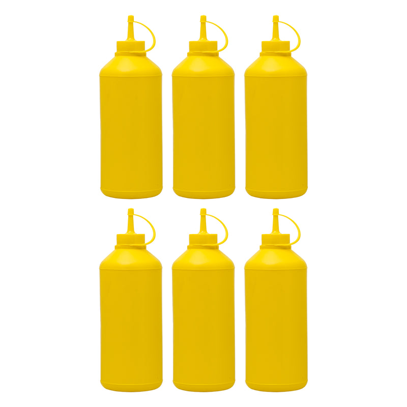 REGENT ROUND PLASTIC SAUCE BOTTLE YELLOW 6 PACK, (1LT)