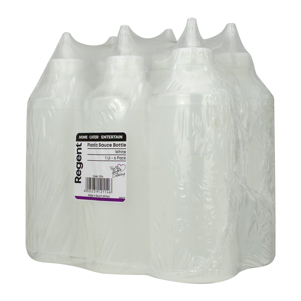 REGENT ROUND PLASTIC SAUCE BOTTLE WHITE 6PK, 1LT